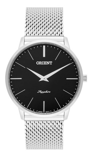 Relógio Orient Masculino Slim Mbsss007 P1sx Preto Safira Cor da correia Prata Cor do bisel Prata