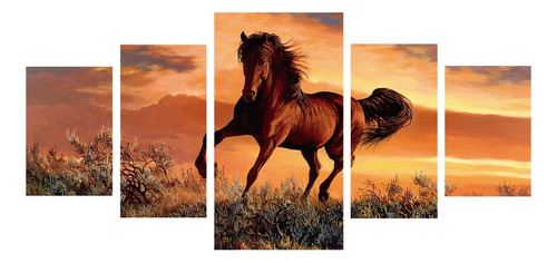 Cuadro De Caballos Animales Trípticos Modernos. 110x55