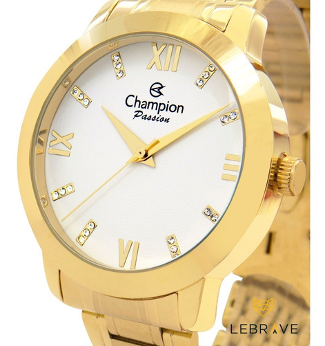 Relógio Champion Feminino Dourado + Colar E Brincos Original