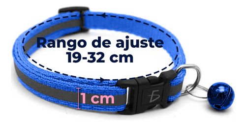 Collar Reflectante Campana Cascabel Mascotas 32cm Color Azul ELE-GATE