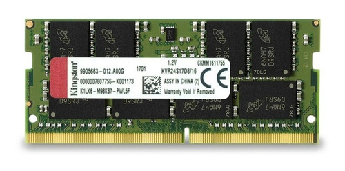 Memoria Sodimm Kingston 16gb Ddr4 2400mhz Cl17 Kvr