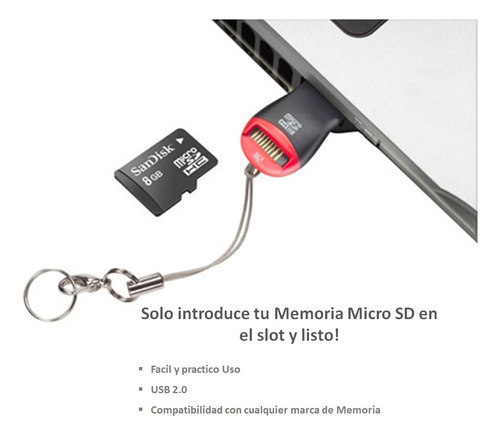 Lector Memoria Micro Sd Con Usb 2.0 Tf Mmc Hs T-flash