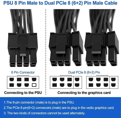 Imagen 7 de 9 de Pcie 8-pin Macho Dual 8-pin (6+2) Macho Pci-e Power