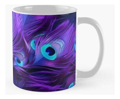 Taza X4 Plumas De Pavo Real Color Lila  Calidad Premium