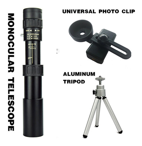 Telescopio Monocular Profesional 10-300x40 Hd Potente Zoom