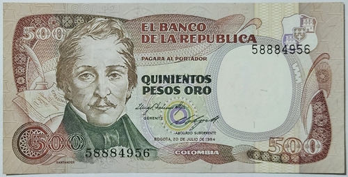 Billete 500 Pesos 20/jul/1984 Colombia Au