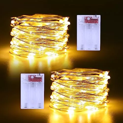Guirnalda de luces de pilas, 4 paquetes de cadenas de luces LED que  funcionan con 3 pilas AAA, de alambre de cobre, luces para decoración de
