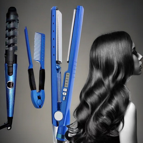 Set 3 En 1 Plancha De Pelo Rizador Peine B