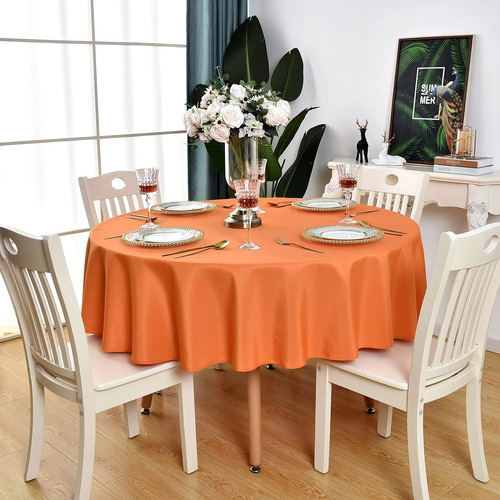 Mantel Redondo Naranja Impermeable Y Resistente A Manchas
