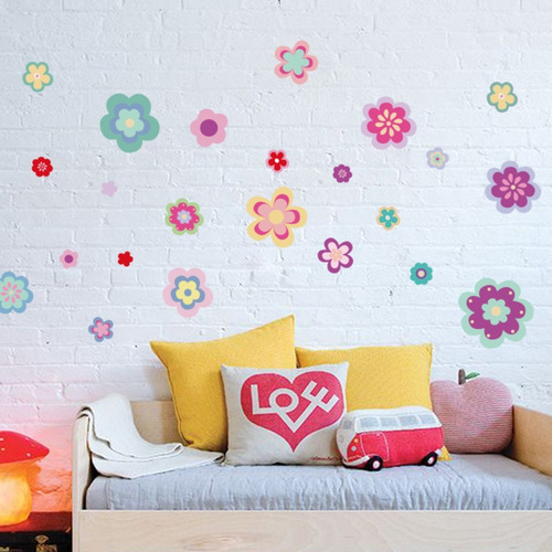 Imagen 3 de 5 de Vinilos Decorativos Infantil Flores Colores Niñas