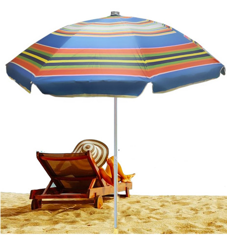 Quitasol Playero Filtro Uv Azul Con Rayas Multicolor 120cm