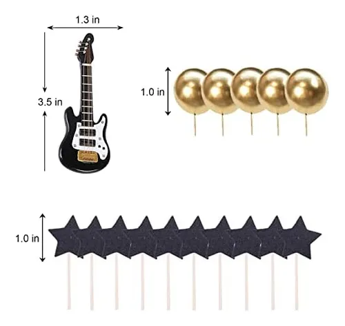 24 Pcs Adornos Para Pastel De Cumpleaños De Guitarra Modelo