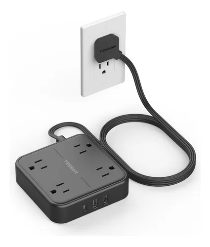Regleta De Enchufe Plano Ultrafina, 4 Salidas, 3 Usb Tipo C