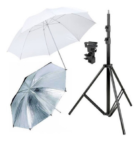 Kit 2 Paragua Iluminación 84cm 1 Pedestal De 2mt Para Fotos