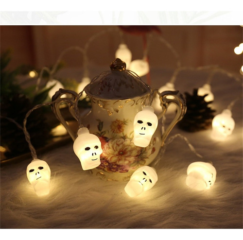 Guirnalda De Luces Led Con Forma De Calavera De Halloween En