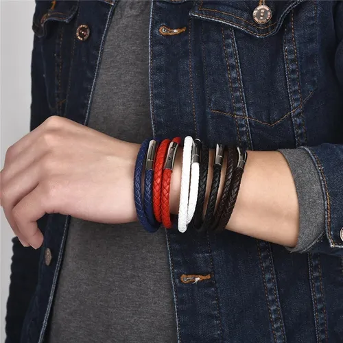 Pulsera De Hombre Cafe Mujer De Cuero Doble Giro Elegante