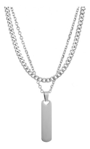 Cyz Collar Placa Cuadrada Doble Cadena Cubana