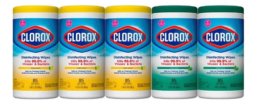 Clorox Toallas Desinfectantes 5 Botes Con 85 Toallitas C/u