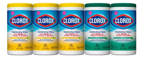 Clorox Toallas Desinfectantes 5 Botes Con 85 Toallitas C/u