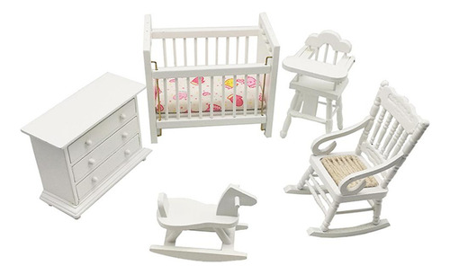 5 Piezas 1:12 Caballo Mecedora De + Muebles De Cuna Para