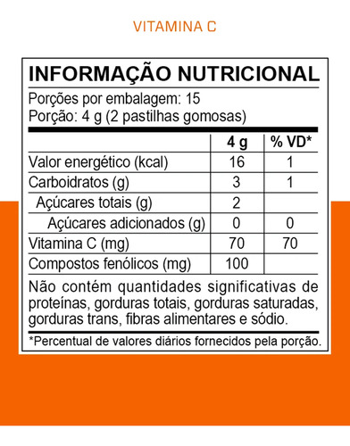Gummy Vitamina C 100% Natural - Produzido com Pectina e Tapioca - Sabor: Laranja