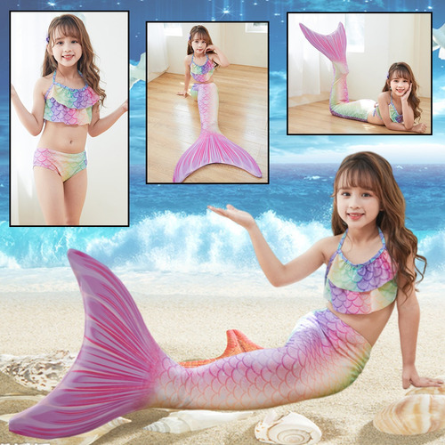 Niña 3 Piezas Bikini Traje De Baño Niños Diseño Cola Sirena