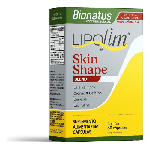 5x Lipofim Skin Shape 60caps Bionatus Sabor Sem Sabor