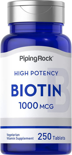 Piping Rock Biotin 1000mcg 250 Tabletas Vitamina B7 Alta Pot