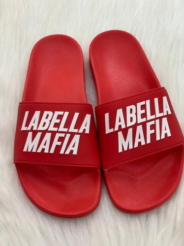 Chinelo Slide Letreiro Labellamafia Vermelho Original