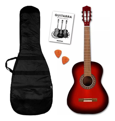 Guitarra Criolla 3/4 Niño Clásica Con Funda Color Rojo Promo