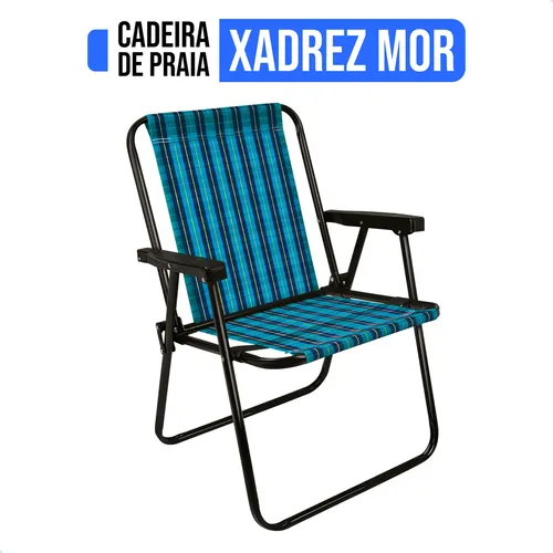 Cadeira de praia aço Xadrez jardim piscina camping portátil Mor cor azul marine