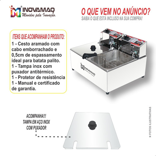 Imagem 5 de 6 de Fritadeira Elétrica Prof 2 Cubas 15l - 127v 5000w - Inovamaq