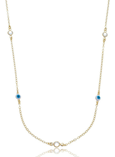 Colar Feminino Pingente Olho Grego E Cristais Ouro 18k Cor Dourado