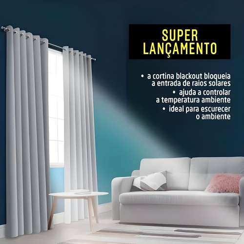Cortina Blackout Com Ilhós Para Sala E Quarto 2m Altura