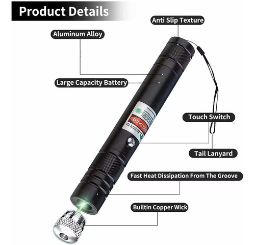 Green Laser Pointer Linterna De Alta Potencia Recargable Usb