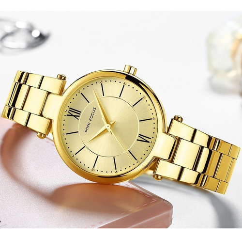 Relojes Impermeables Mini Focus Quartz Elegantes Para Mujer Color De La Correa Dorado