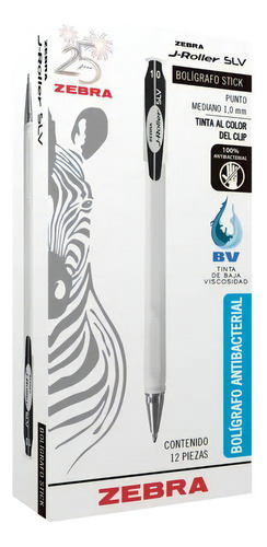 12 Bolígrafos Plumas Zebra J Roller Slv Trazo Mediano 1.0mm Color De La Tinta Negro