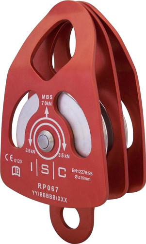 Polea Doble Grande Aluminio Balero 13mm 70 Kn Isc Rescate