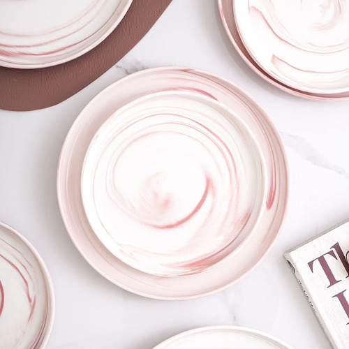 Vajilla Stone Lain 16 Pzs Porcelana Rosa Ondulado Redondo