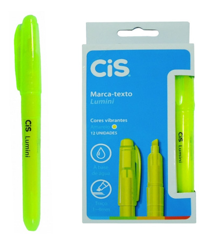 Caneta Marca Texto  Lumini Amarelo - 12 Unidades  Cis 102213