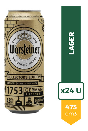 Cerveza Warsteiner Rubia Lata 473ml Pack X24 La Barra Oferta