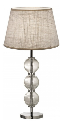 Lampara De Mesa Luz Moderna Veladores Living Dormitorio Lds Estructura Cromada Pantalla Conica Arpillera Oscura