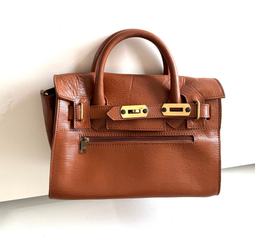 Bolso Satchel Cártera Doctor Bag Cuero Estilo Birkin Hermè Marrón Oscuro Lisa Oro Marrón (Usado)