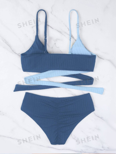 Traje De Baño Shein Bikini De Torsión Con Bloqueo De Colores