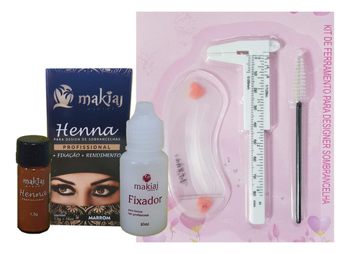 Henna Makiaj Sombrancelha + Paquimetro + Escovinha + 3moldes Tom Marrom+ Kit Branco