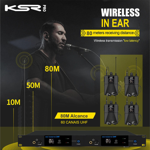 Monitor De Palco Quadruplo Ponto Sem Fio In Ear Ksr Psm8000