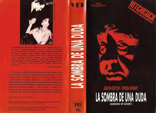 La Sombra De Una Duda Vhs Alfred Hitchcock Shadow Of A Doubt