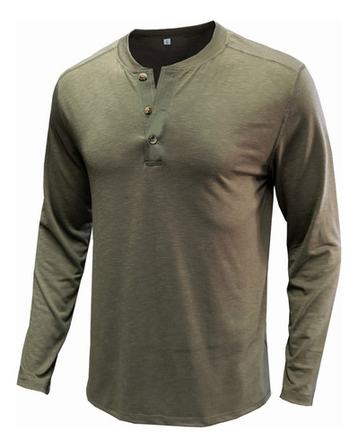 Polera Hombre Algodón Lino Manga Larga Cuello Alto Sólido