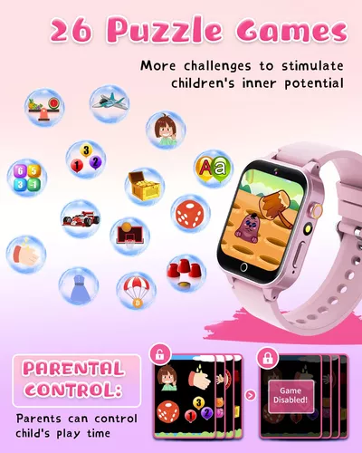 Relojes inteligentes para niños con 26 juegos, pantalla táctil de alta  resolución, linterna, reproductor de música para niñas de 7 a 10 años,  reloj