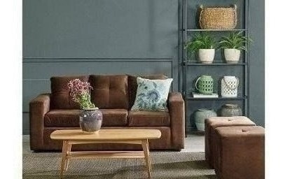 Sofá 3 Cuerpos Con 2 Pouf Felpa Rojo / Muebles América